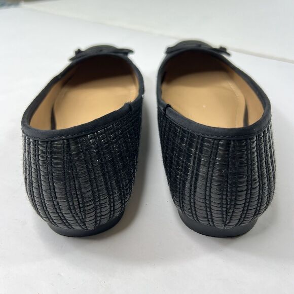 Steve Madden Black Seemly Raffia Straw Ballet Flats 8 Woven Bow Tie - Picture 9 of 10